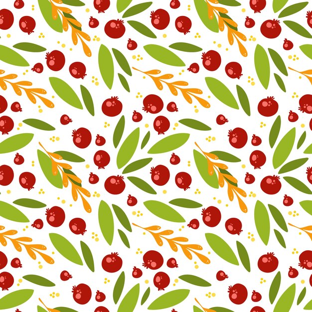 seamless pattern with cranberries and leaves