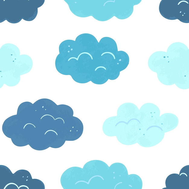 seamless pattern with cute cartoon clouds vector illustration