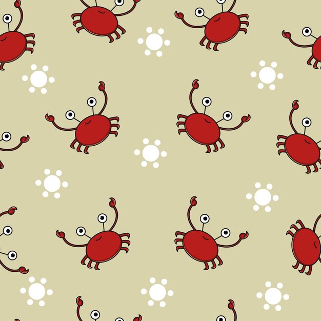 seamless pattern with cute crabs hand drawn vector illustration cartoon style for cards tshirt prints birthday party invitations scrapbook summer holidays vector illustration in red grey
