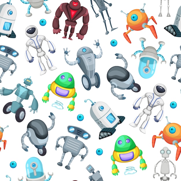 seamless pattern with cute funny robots. vector pictures in cartoon style. robot cartoon seamless pattern illustration