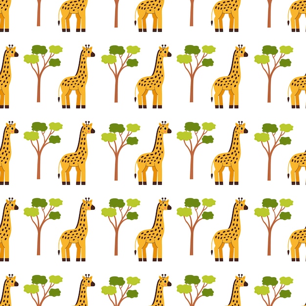 Seamless pattern with cute giraffes and acacias African pattern