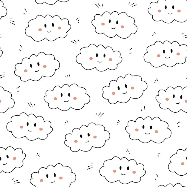 seamless pattern with cute hand drawn clouds doodle style