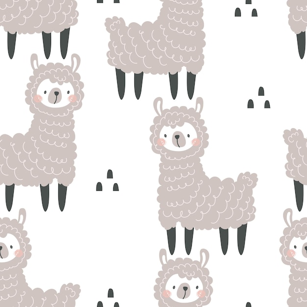 Seamless pattern with cute llamas and decorative elements on a colored background Vector
