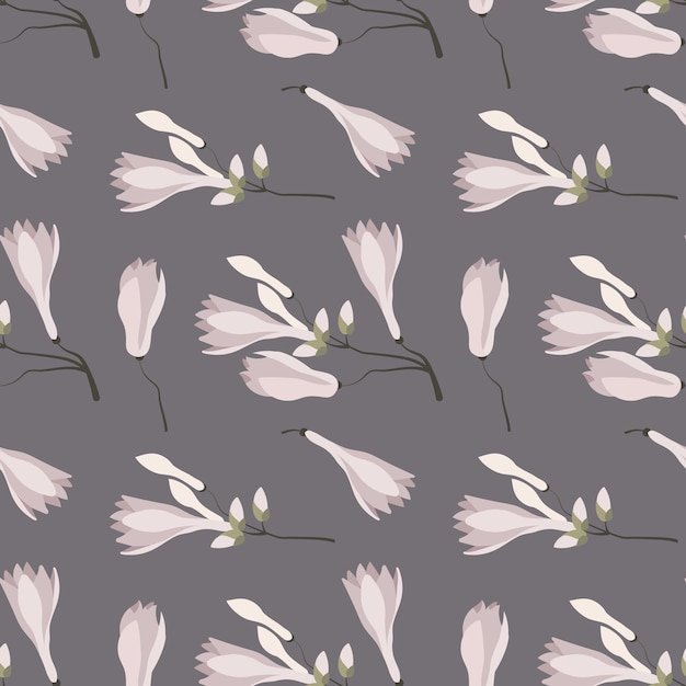 Seamless pattern with delicate magnolia flowers on a gray background Floral pattern