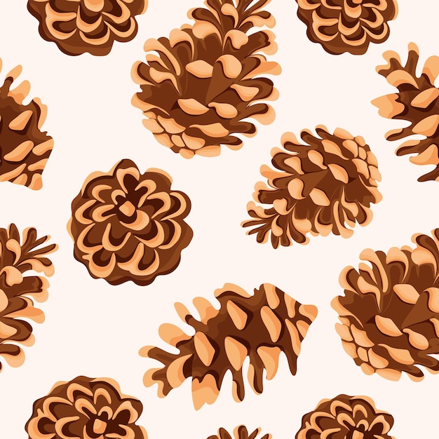 seamless pattern with different pine cones arranged randomly for christmas wrapping