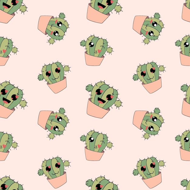 Seamless pattern with emojies cactus fanny faces print
