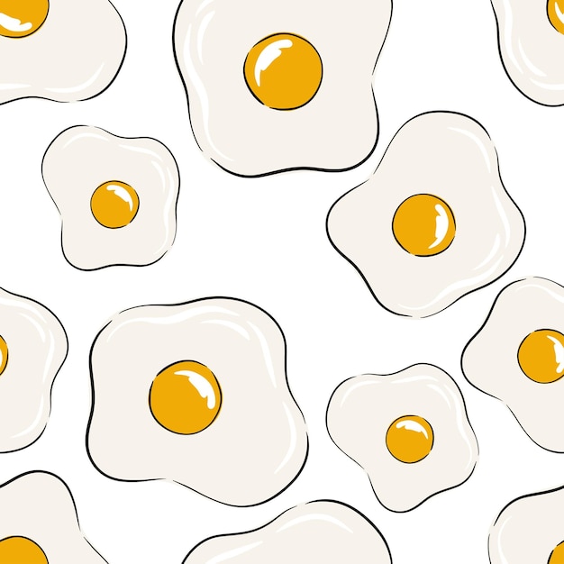 Seamless pattern with fried eggs on pink background for kitchen or food design