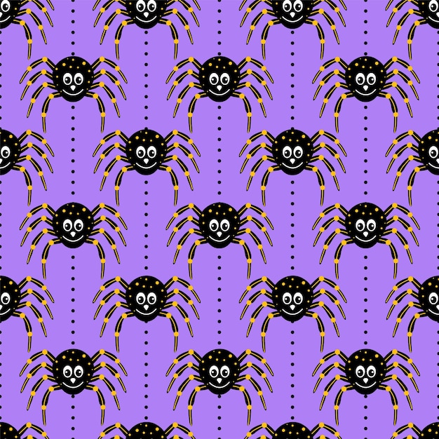 seamless pattern with fun spider on lilac background