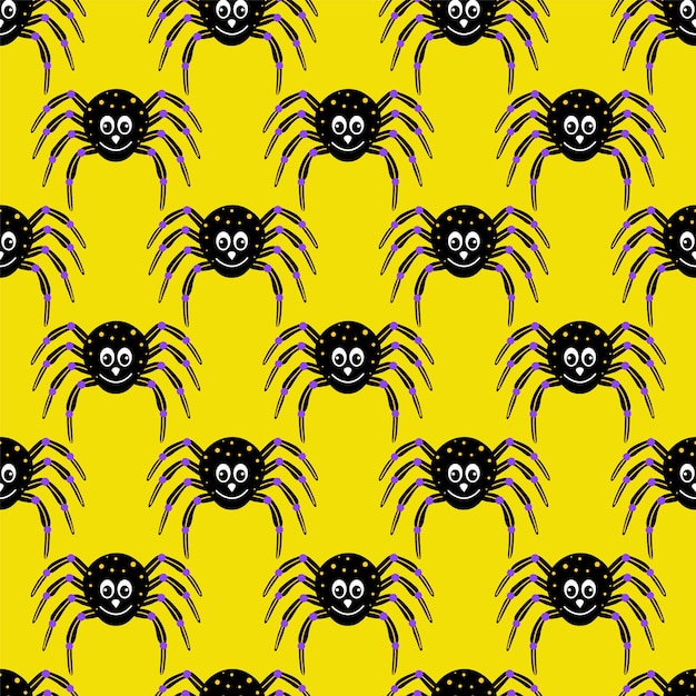 seamless pattern with fun spider on yellow background