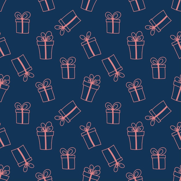seamless pattern with gift boxes drawn in a line style. design for wrapping paper, textiles, etc.