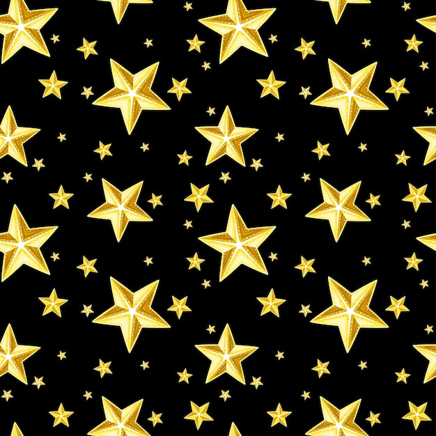 Seamless pattern with golden stars on a black background