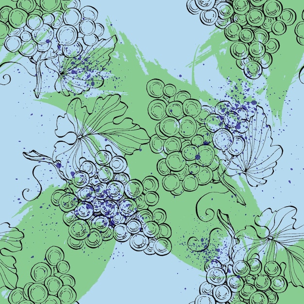 Seamless pattern with grape branch