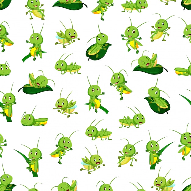Seamless pattern with grasshopper cartoon