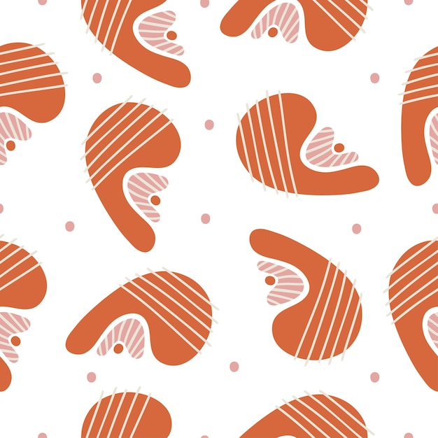 Seamless pattern with hand drawn abstract shapes objects on a white background