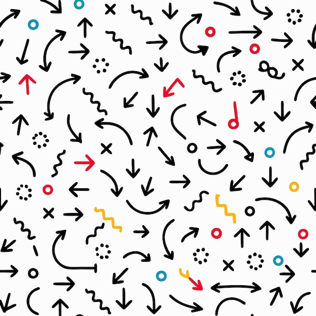 seamless pattern with hand drawn arrows and geometric shapes