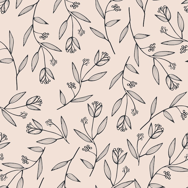 Seamless pattern with hand drawn branches and flowers Vector illustration