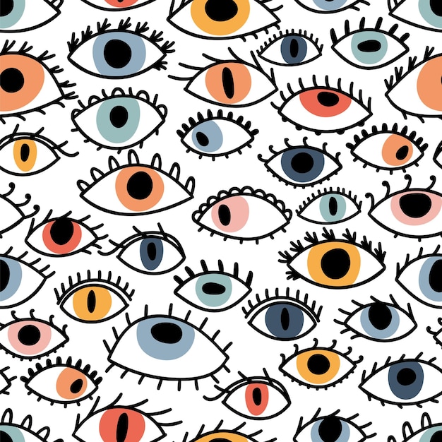 Seamless pattern with hand drawn colorful eyes Stylish background Fashion style Evil eye magic