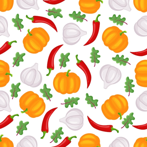 seamless pattern with hand drawn colorful vegetables sketch style vector set