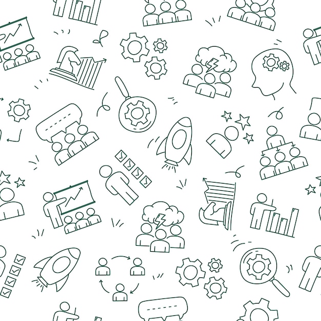 Seamless pattern with hand drawn management elements Management doodle pattern Business pattern
