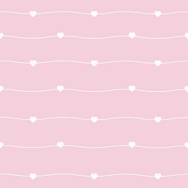 Seamless Pattern with Heart and Wavy Line Design on Pink Background Vector Illustrations
