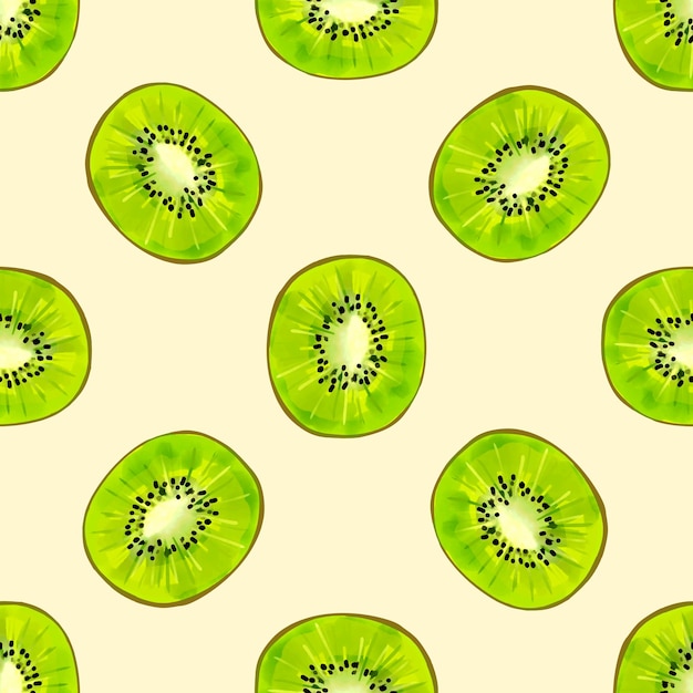 seamless pattern with illustration of kiwi slices on a light background