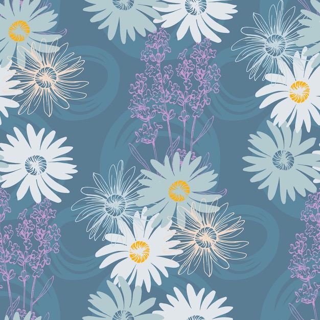 seamless pattern with lavender and chamomile color sketch style hand drawn background detailed illustration hand drawn great for fabric and textile prints invitation packaging