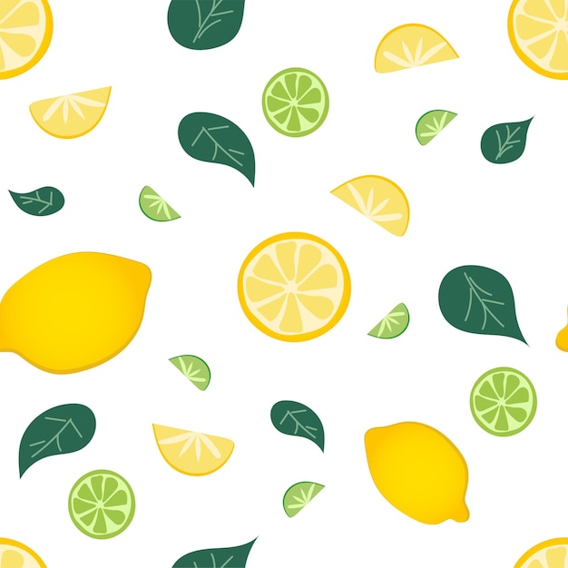 seamless pattern with lemon and lime on white background cartoon tropical illustration vector background wallpaper backdrop bright seamless pattern plant floral design