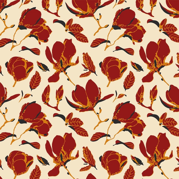 Seamless pattern with magnolia blossom Spring design with big floral elements