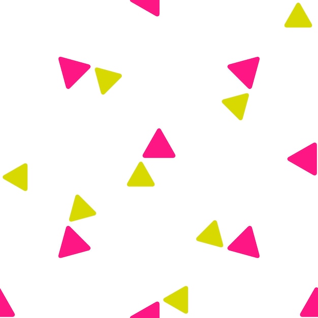 Seamless pattern with messy cute triangles with round corners, triangular geometrical shapes.