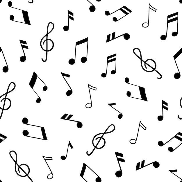 Seamless pattern with music notes and treble clef Vector outline monochrome endless pattern on white
