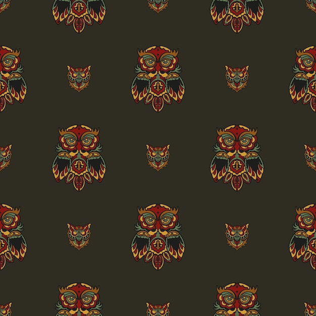 Seamless pattern with owls in the colors of the baroque style Good for backgrounds prints and textiles