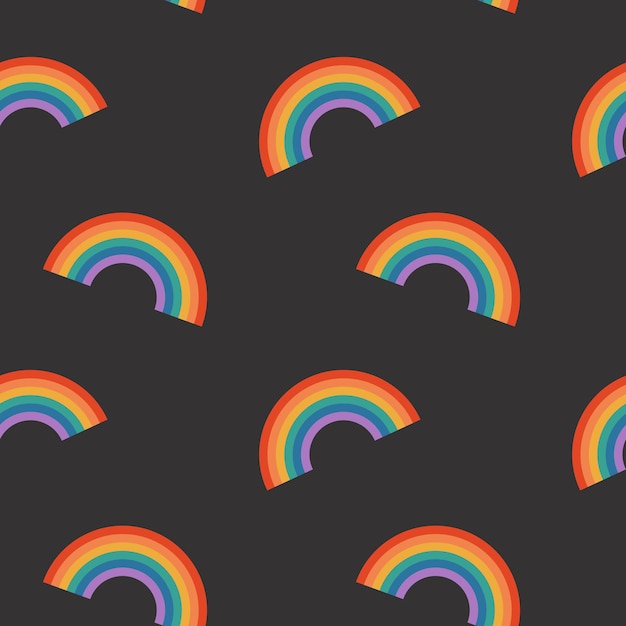 Seamless pattern with rainbow on dark background
