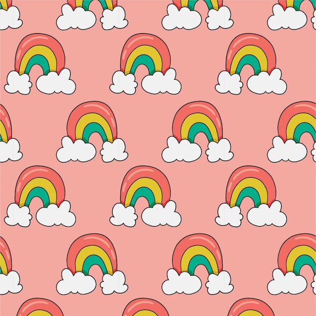 Seamless pattern with rainbow on pink