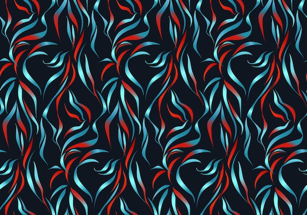Seamless pattern with red blue leaves Vector botanical pattern Summer background for print wallpaper fabric