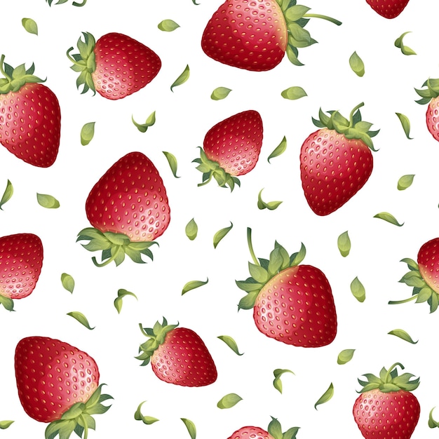 Seamless pattern with ripe strawberries on a white background Great for fabric wallpaper paper Summer juicy texture Vector illustration