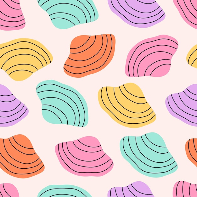 Seamless pattern with sea shells mollusks starfish Tropical beach shells Summer seamless pattern