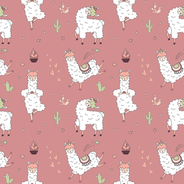 Seamless pattern with south America cute llama with decorations vector