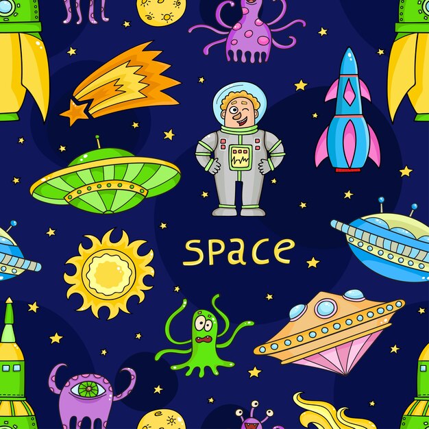 seamless pattern with space objects