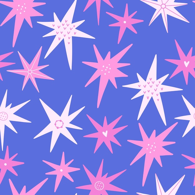 seamless pattern with stars pink stars on a blue background vector design for fabric paper and more