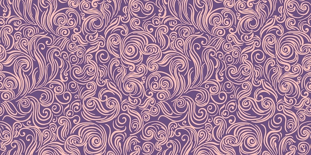 Seamless pattern with swirl shapes Vector drawn texture twisted lines Pastel purple printing