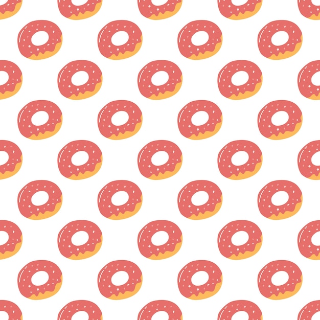 Seamless pattern with tasty donut in cartoon flat style Hand drawn vector background of glazed donut sweet pastry bun bagel