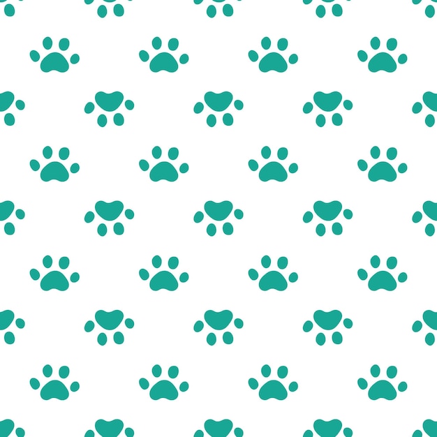 Seamless pattern with teal cute paws