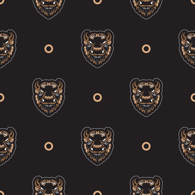 Seamless pattern with the face of the Bull Good covers fabrics postcards and printing Vector illustration