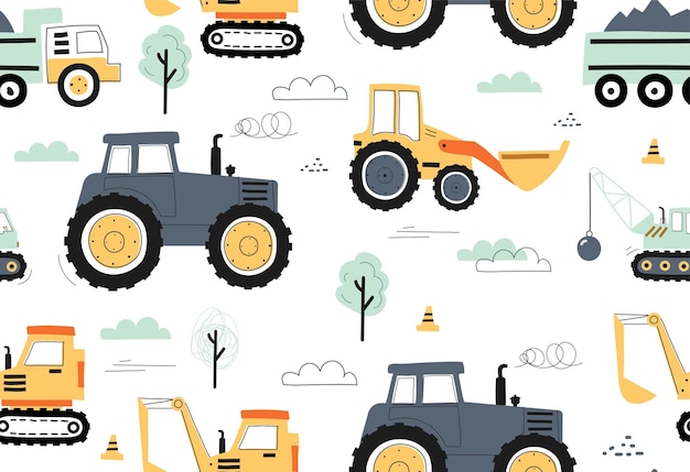 Seamless pattern with tractors