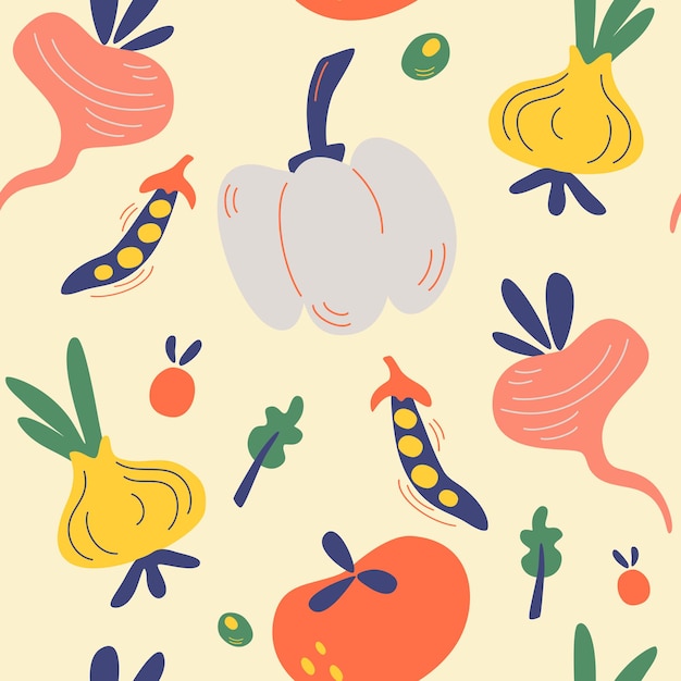 Seamless pattern with vegetables Vegetarian healthy food vector texture Vegan farm organic
