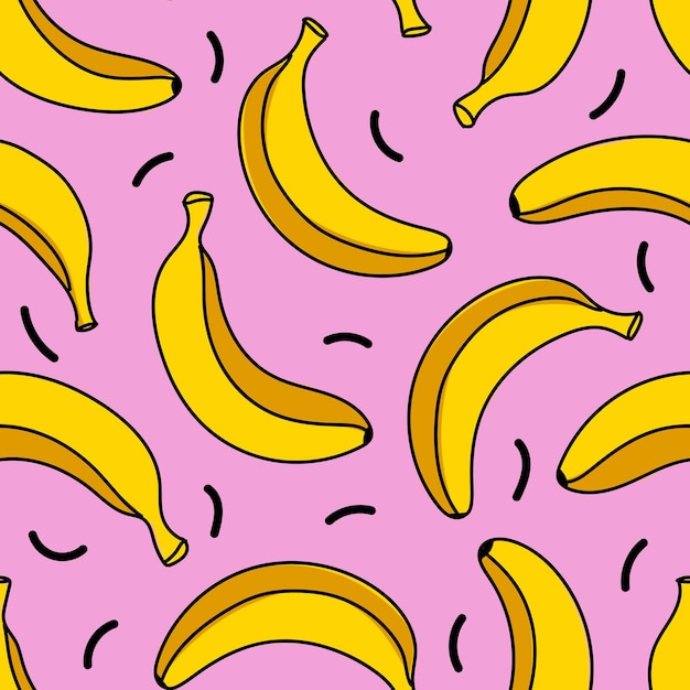 Seamless pattern. Yellow bananas on pink background. Vector illustration. Hand drawn texture