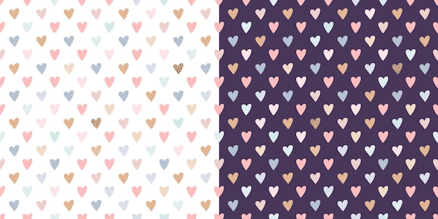 Seamless patterns set with hearts wallpaper background gift paper