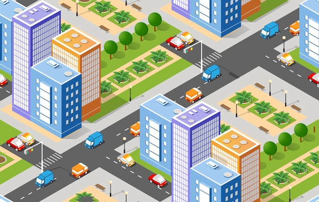 seamless repeating pattern city isometric architecture business