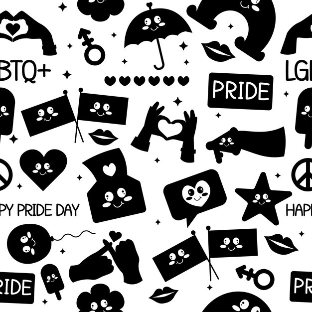 Seamless silhouette kawaii pattern Lgbt elements pride