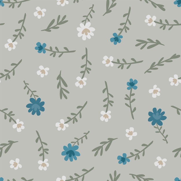 Seamless simple pattern of meadow flowers Gray vector illustration